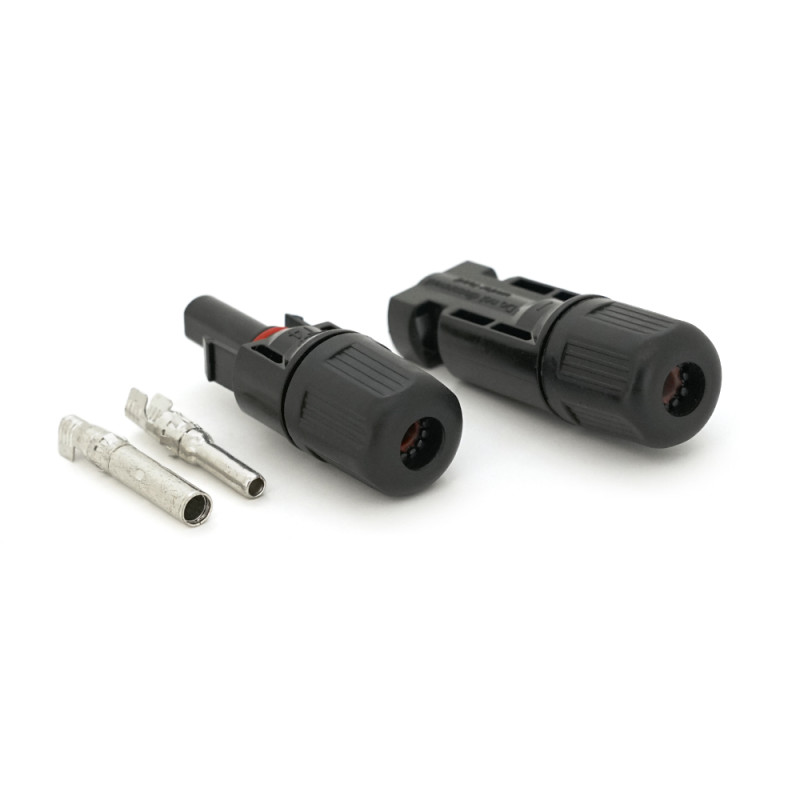 Коннектор MC4 Premium, 1000V, 30A, мідь CN під затискач, U-подібний, під перетин 2,5-6 мм², 0,5 мОм, IP67, -40 ℃ ~ 105 ℃, вогнестійкість UL94-VO, Q1000. Чорний