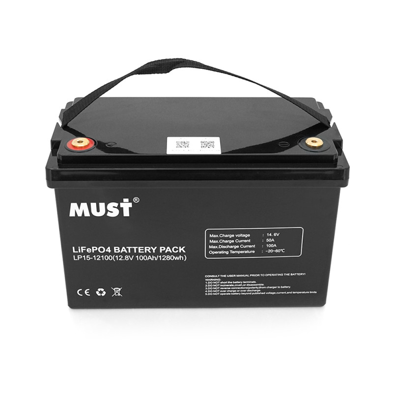 Акумуляторна батарея Must LiFePO4 LP15-12100 12,8V 100Ah, 1,28kWh, BMS50A@4S, 6000 cycles, 339x185x218, 12kg