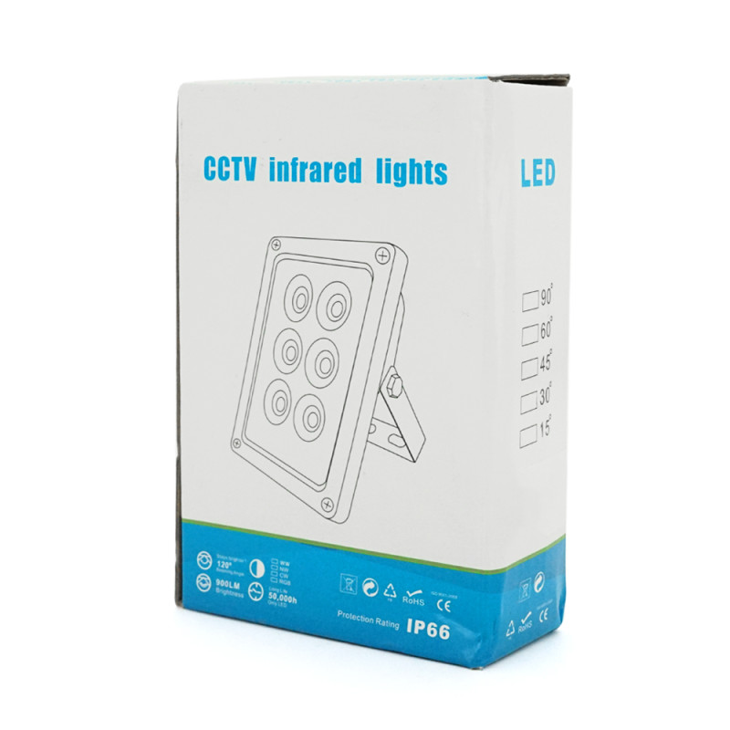 ІЧ-прожектор LW6-50IR006-12. 12V, 24W, 6LED, IP66, 850Нм, кут огляду 120 °, дальність до 50м.