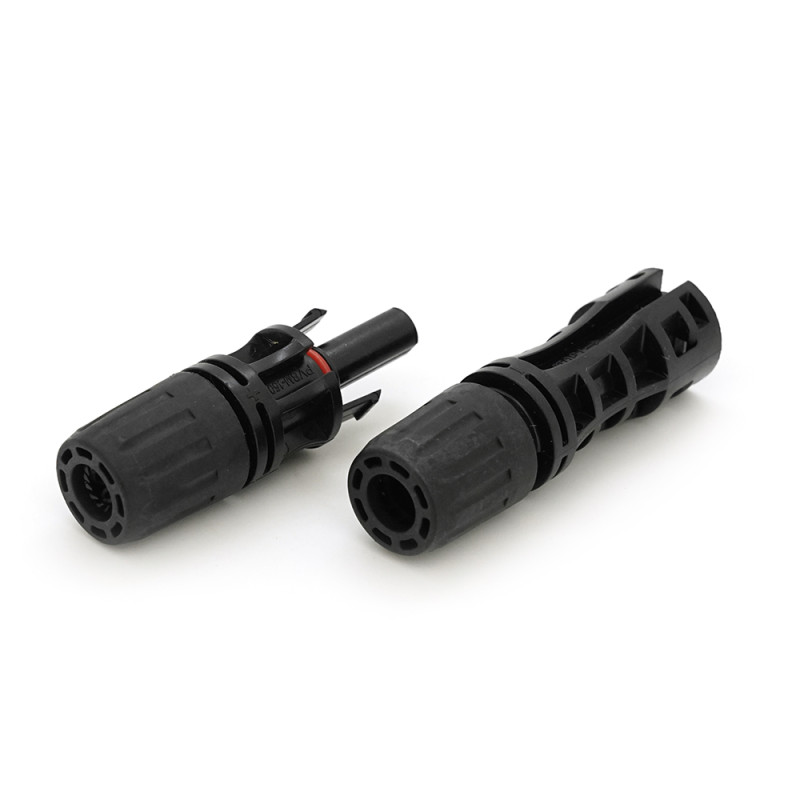 Коннектор MC4 Risin, 1500V, 65A, мідний суцільний затискач, трубчастий, під перетин 4-10мм², 0.5мом, вогнестійкість UL94-VO, IP68 Q500 Black