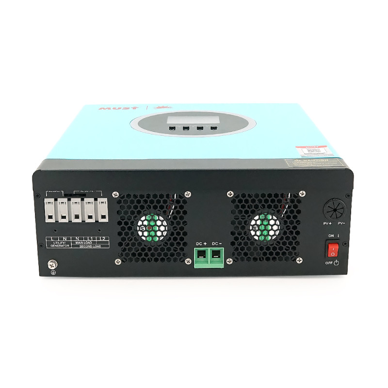 Гібридний інвертор MUST PV18-3524ECO, 3500W, 24V, струм заряду 60A, 160-275V, MPPT (100А, 60-360 Vdc), 367,4 x254, 5x103 мм. Вага: 5.5 кг.